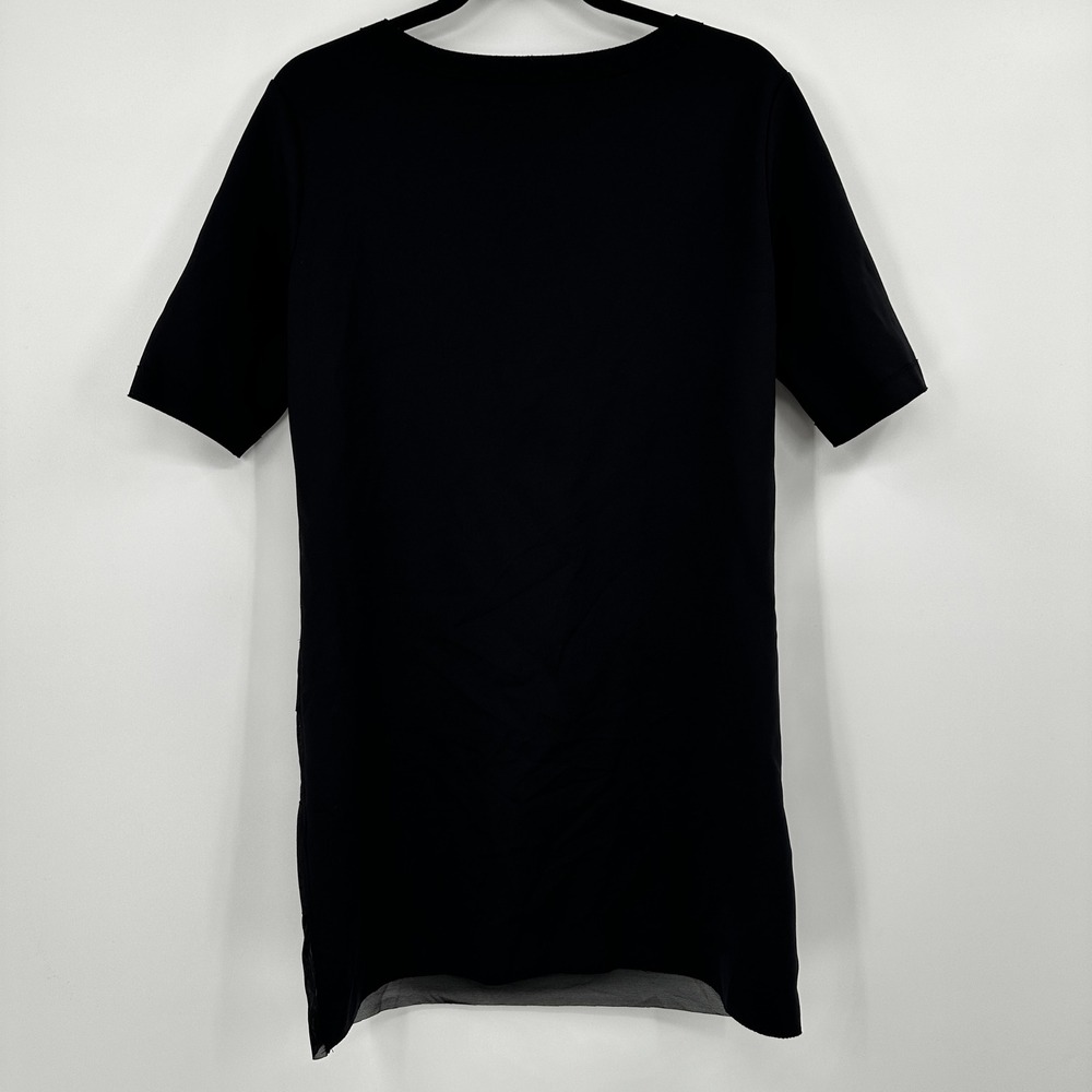 SHAN Black Sheer Stripe Short Sleeve Shift‎ Mini Dress Made in Canada Size 8 - Picture 7 of 10